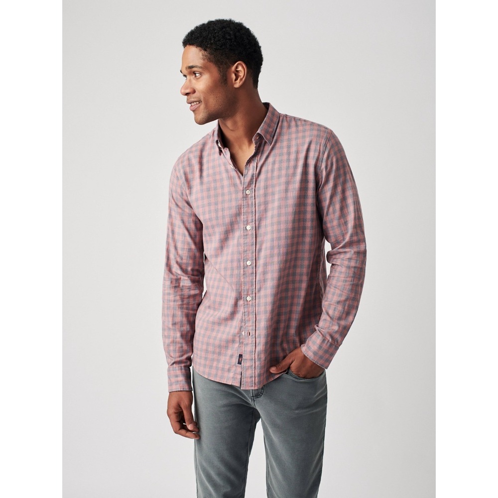 Faherty The Movement Shirt Mens Medium Pink Blue Gingham Plaid Button Down Long - Picture 2 of 16